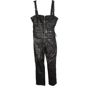 PrettyLittleThing Jumpsuit Womens 12 Black Leatherette Biker Moto Steam Punk NEW